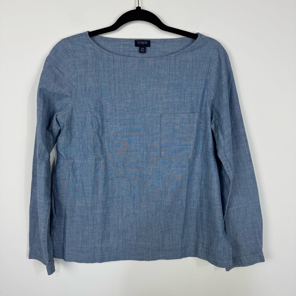 J.Crew Blue long sleeve chambray top with Pocket Cotton